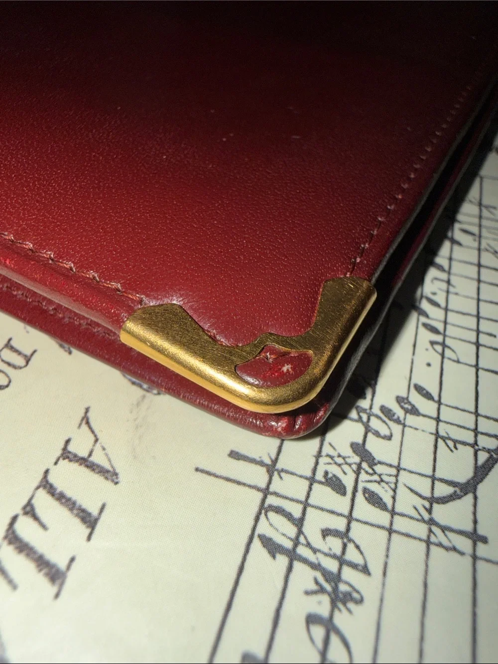 Vintage Cartier Paris Burgundy Leather Long Wallet Clutch